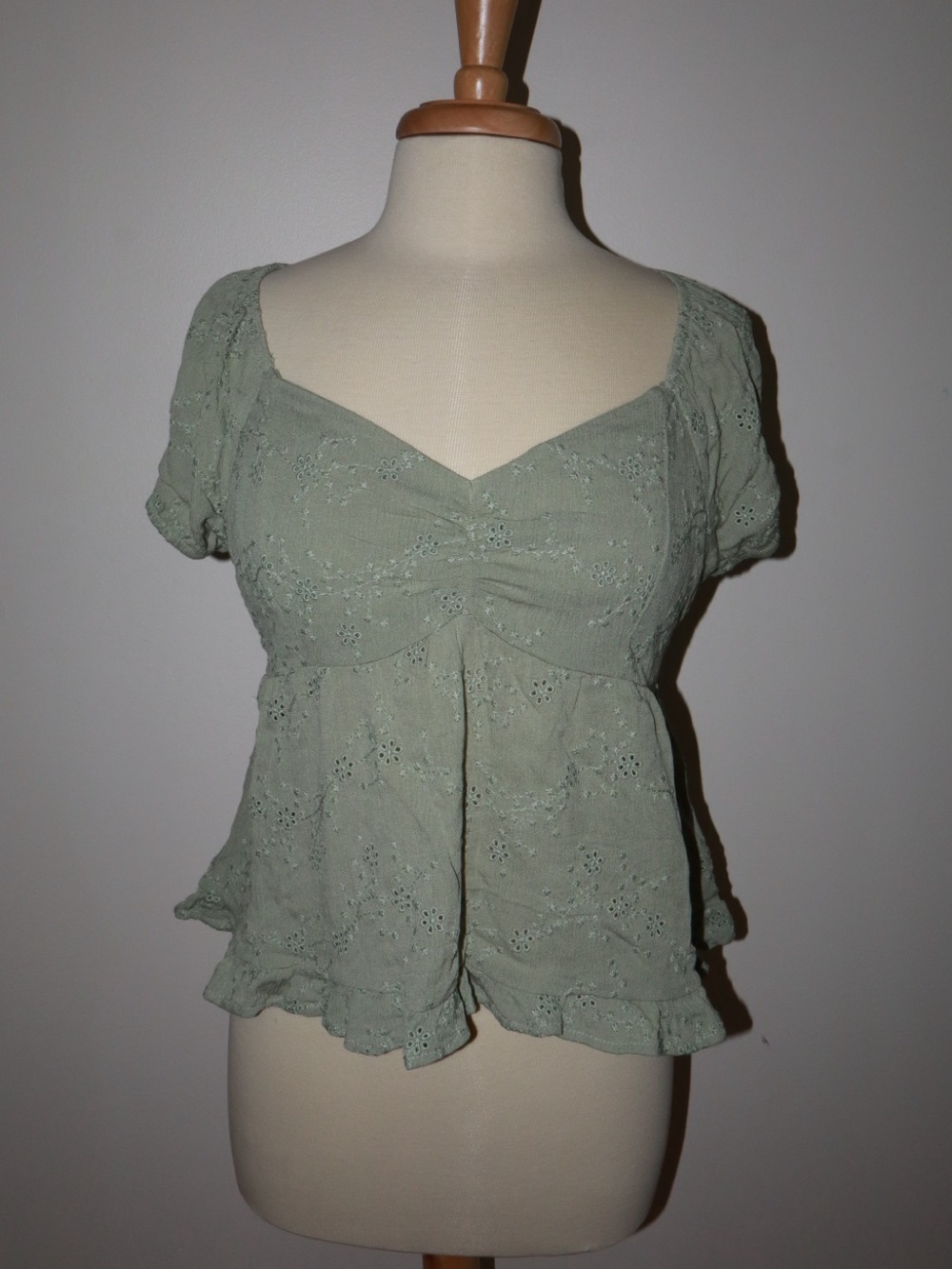 Hippie Rose Sage Eyelet Peplum Blouse